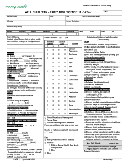 Well Child Exam form: 11-14 years