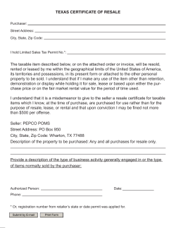 TEXAS CERTIFICATE OF RESALE The taxable item described