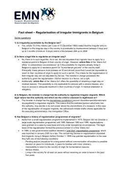 Fact sheet &ndash; Regularisation of Irregular Immigrants in Belgium