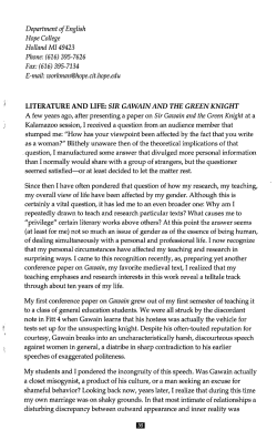 Literature and Life: Sir Gawain and the Green Knight