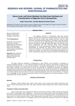 Datura Inoxia Leaf Extract Mediated One Step Green Synthesis and