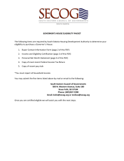 GOVERNOR`S HOUSE ELIGIBILITY PACKET The following items