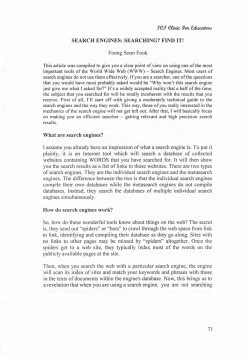 SEARCH ENGINES: SEARCHING? FIND IT! Foong Soon Fook What