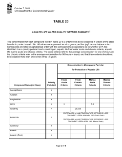 Table 20 - Oregon Department of Environmental Quality