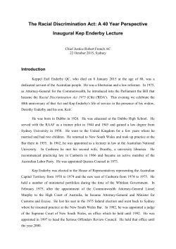 The Racial Discrimination Act: A 40 Year Perspective Inaugural Kep