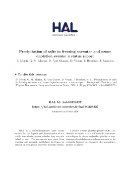 Precipitation of salts in freezing seawater and ozone depletion