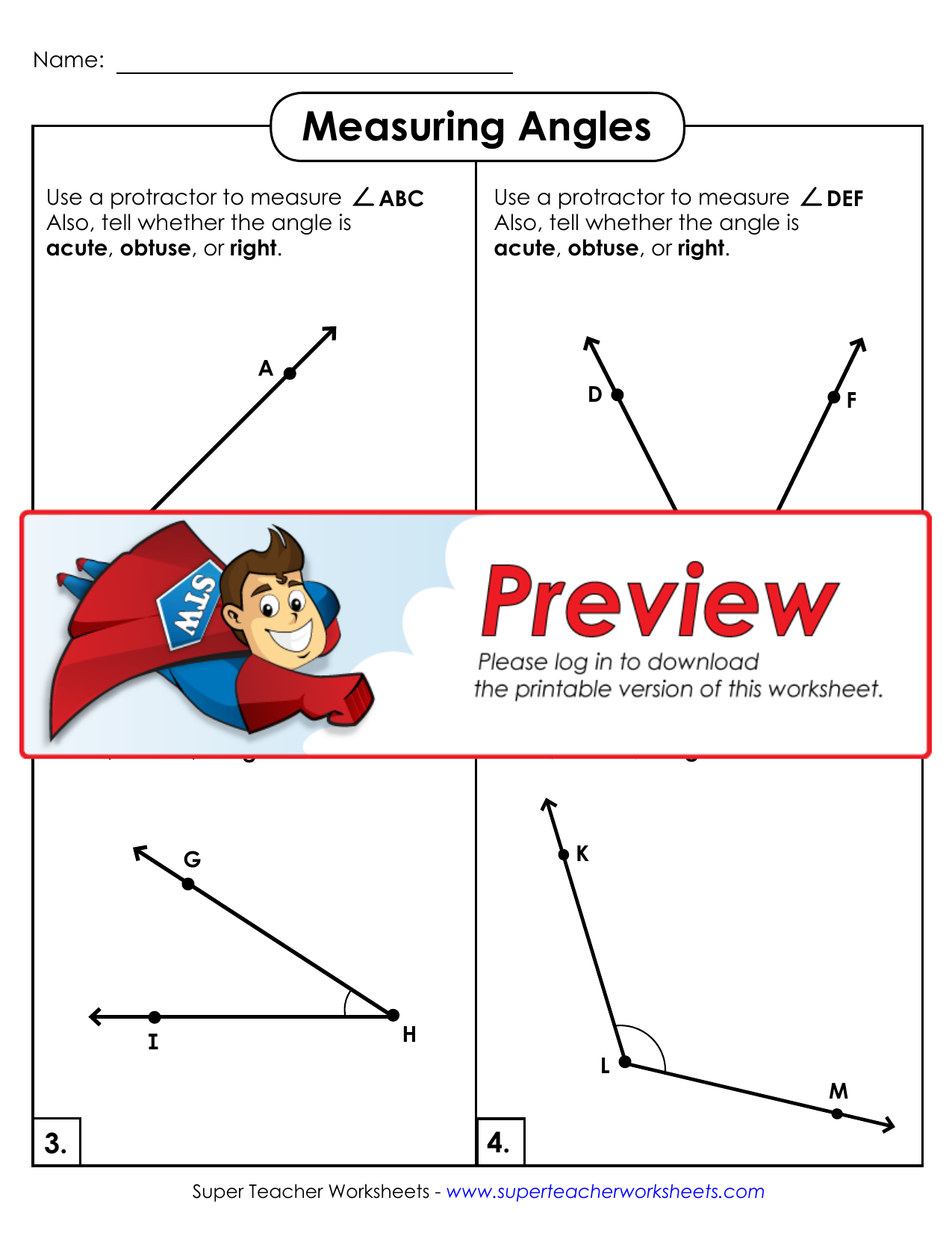 measuring angles super teacher worksheets