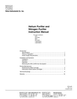 Helium Purifier and Nitrogen Purifier Instruction Manual