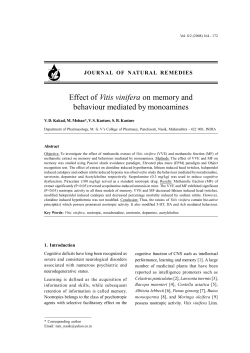 Effect of Vitis vinifera on memory and behaviour mediated by