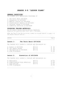 GRADES 6-8 "LESSON PLANS&rdquo; - HIV/AIDS Education Program
