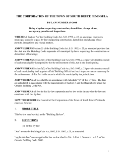THE CORPORATION OF THE TOWN OF SOUTH BRUCE PENINSULA