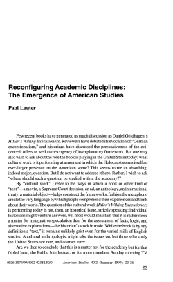 The Emergence of American Studies