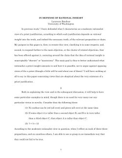 1 IN DEFENSE OF RATIONAL INSIGHT Laurence BonJour