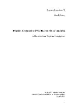 Peasant Response to Price Incentives in Tanzania