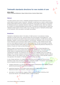 Telehealth standards directions for new models of care