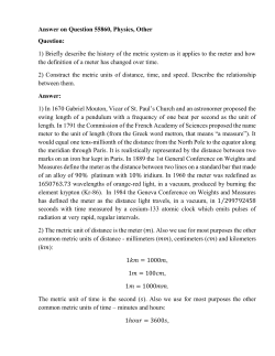 1) Briefly describe the history of the metric system as it applies to the
