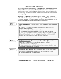 Latin and Greek Word Roots 1 - Glavach and Associates. Reading