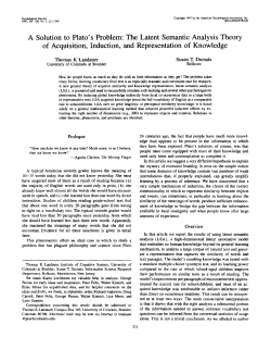 A Solution to Plato`s Problem: The Latent Semantic Analysis Theory