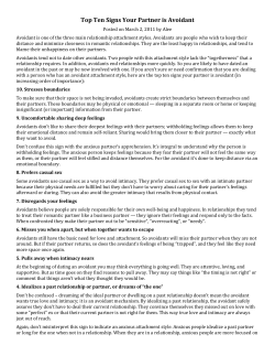 Top Ten Signs Your Partner is Avoidant