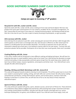 GOOD SHEPHERD SUMMER CAMP CLASS DESCRIPTIONS
