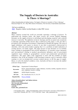 The Supply of Doctors in Australia: Is There A Shortage?