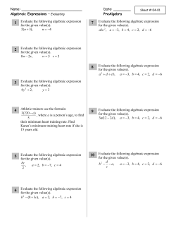 Name: Date: ______ Algebraic Expressions &ndash; Evaluating