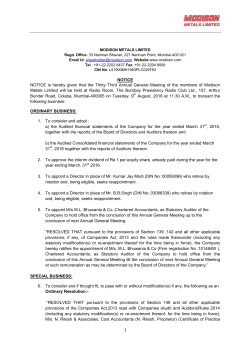 NOTICE NOTICE is hereby given that the Thirty Third Annual
