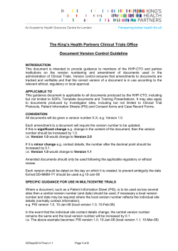The King`s Health Partners Clinical Trials Office Document Version