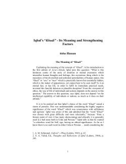 Iqbal`s &ldquo;Khudi&rdquo; - Its Meaning and Strengthening Factors