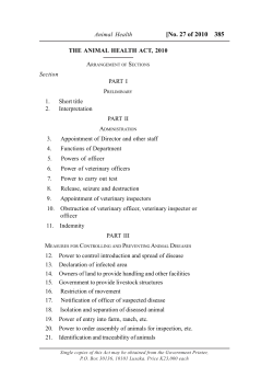 Animal Health Act, 2010 - National Assembly of Zambia