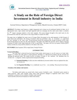 A Study on the Role of Foreign Direct Investment in Retail industry in