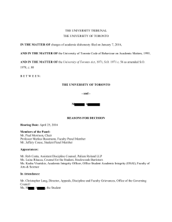 THE UNIVERSITY TRIBUNAL THE UNIVERSITY OF TORONTO IN