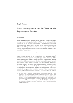 Juhos` Antiphysicalism and his Views on the Psychophysical Problem