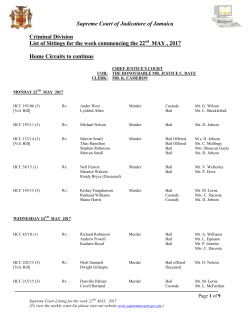 Supreme Court of Judicature of Jamaica Criminal Division List of