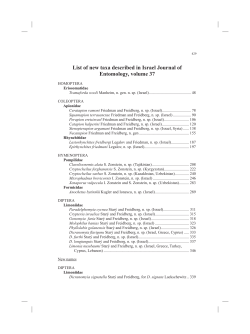 List of new taxa described in Israel Journal of Entomology, volume 37