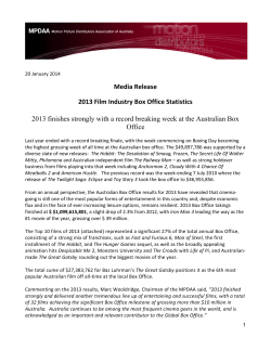 Media Release 2013 Film Industry Box Office Statistics