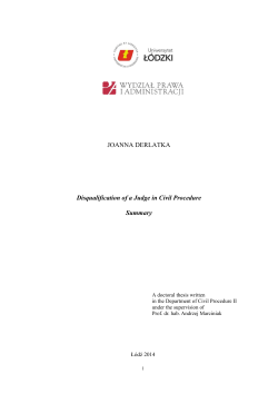JOANNA DERLATKA Disqualification of a Judge in Civil Procedure
