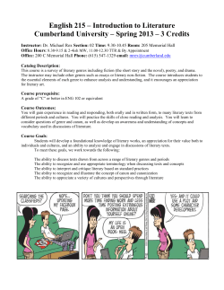 English 215 &ndash; Introduction to Literature Cumberland University