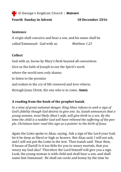 Fourth Sunday in Advent 18 December 2016 Sentence A virgin shall