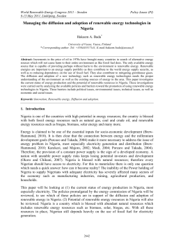 Managing the diffusion and adoption of renewable energy