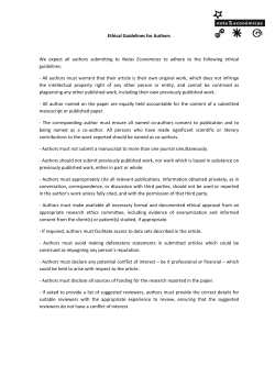 Ethical Guidelines for Authors We expect all authors submitting to