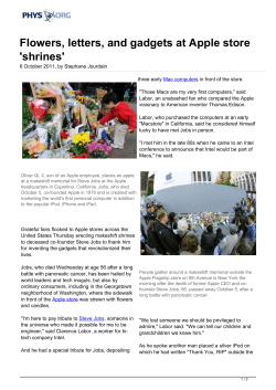 Flowers, letters, and gadgets at Apple store `shrines`