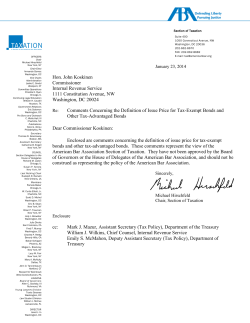 Comments Concerning Issue Price Definition for Tax Exempt Bonds
