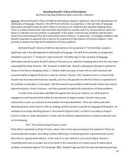 Revisiting Russell`s Theory of Descriptions