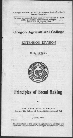 Oregon Agricultural College Principles of Bread Making