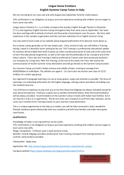 Lingue Senza Frontiere English Summer Camp Tutors in Italy