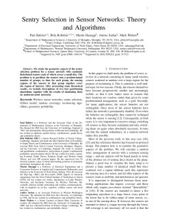 Sentry Selection in Sensor Networks: Theory and Algorithms
