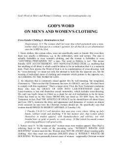 Bible Teaching on Men`s and Women`s Clothes