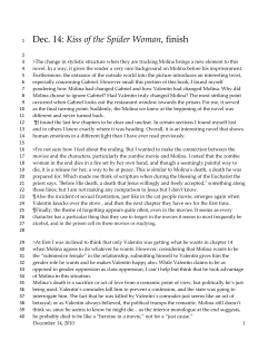 Dec. 14: Kiss of the Spider Woman, finish