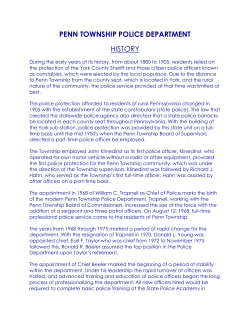 PENN TOWNSHIP POLICE DEPARTMENT HISTORY